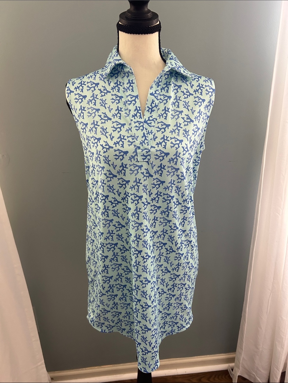 Vineyard Vines Light Blue & Royal Blue Coral-Print Sleeveless Midi Dress